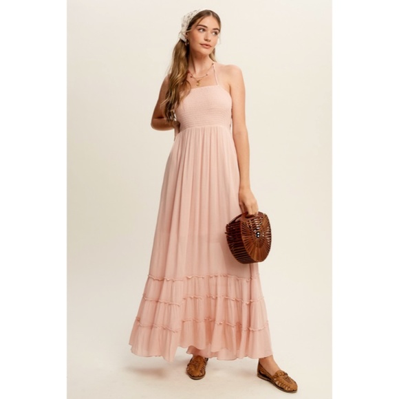SOLD OUT Blush Pink Forever Yours Tiered Woven Bohemian Maxi Summer Dress - Picture 3 of 6